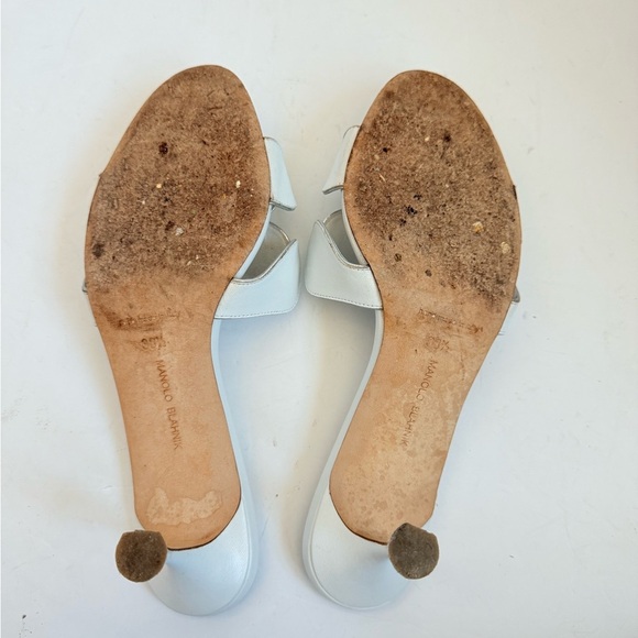 Manolo Blahnik White Lamb Leather Haribalmu 50mm open toe mules EU 38.5 - Picture 8 of 10